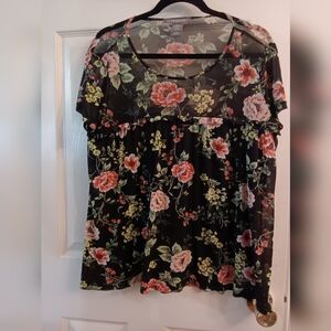 Kate & Mallory Pink Floral Short Sleeve Blouse Size Large Will Fit M/M